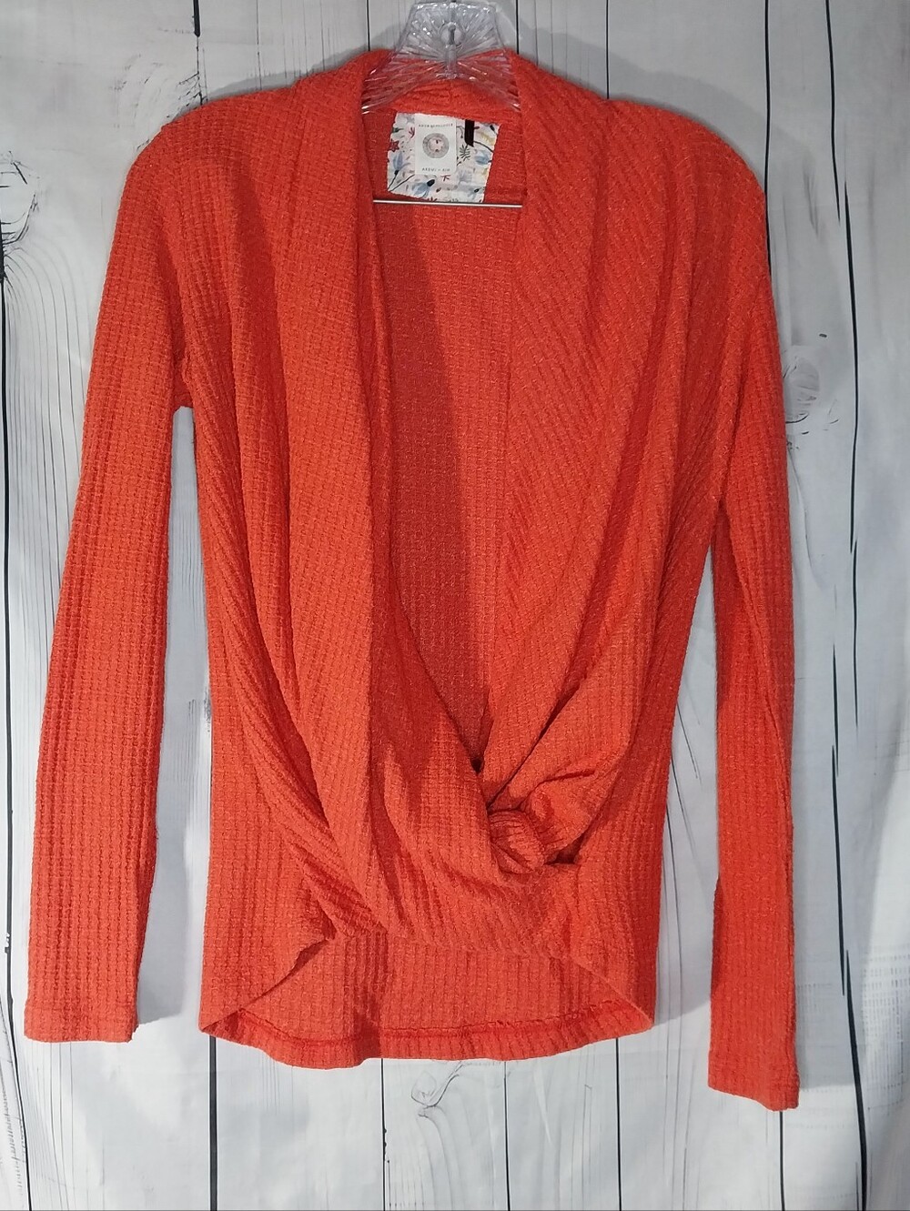 Anthropologie Akemi + Kin Woodruff Waffle Knit Orange Wrap Twist Front Top